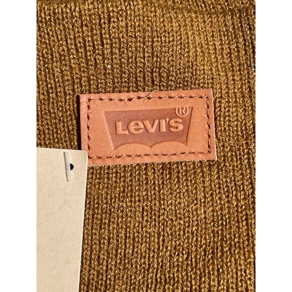 Levis Tan Hero Beanie With Leather Patch 100% Acrylic One Size Fits All NWT - Picture 4 of 6